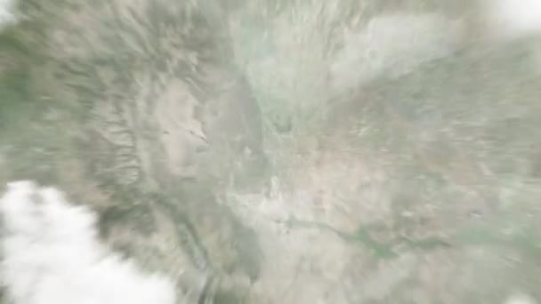 地球从太空放大到科罗拉多泉 美国先锋博物馆 然后通过云层和大气变焦进入太空 卫星视图 旅行介绍 — 图库视频影像