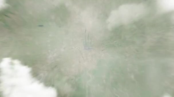 地球在国会广场从太空放大到美国哥伦布 然后通过云层和大气变焦进入太空 卫星视图 旅行介绍 — 图库视频影像