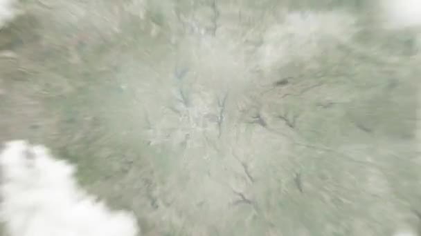地球从太空放大到美国的加兰 然后通过云层和大气变焦进入太空 卫星视图 旅行介绍 — 图库视频影像