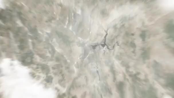 地球从太空放大到亨德森 美国在水街广场 然后通过云层和大气变焦进入太空 卫星视图 旅行介绍 — 图库视频影像