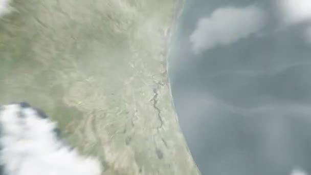 地球从太空放大到杰克逊维尔 美国杜瓦尔县法院书记官 然后通过云层和大气变焦进入太空 卫星视图 旅行介绍 — 图库视频影像