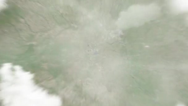 在美国内布拉斯加州国会大厦 地球从太空放大到林肯 然后通过云层和大气变焦进入太空 卫星视图 旅行介绍 — 图库视频影像