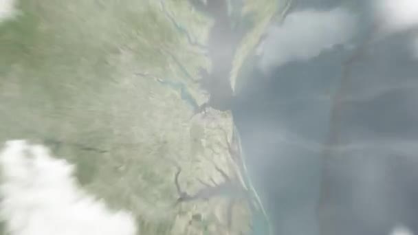 Jorden Zoomar Från Rymden Till Norfolk Usa Följt Zooma Genom — Stockvideo