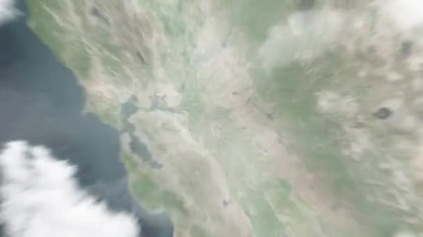 지구는 플라자 Martin Luther King Plaza 우주에서 스톡턴까지 확대됩니다 구름과 — 비디오