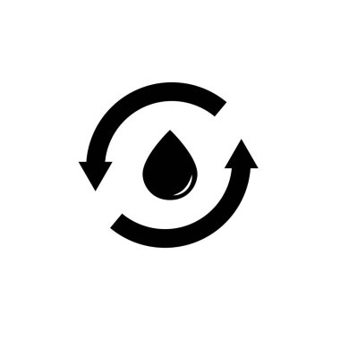 Su ikonunu geri dönüştür. Su yuvarlak oklar içine düşer. Sürdürülebilir kaynaklar. Suyun yeniden kullanımı ya da ıslahı. Çevresel yenileme fikri. Atık su tedavisi