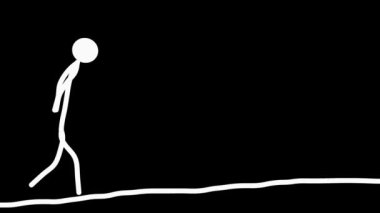 skeç adamı siyah arkaplan mp4 video klibi ile önde yürüyor