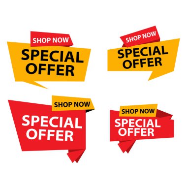 Özel indirimli pankartlar. Vektör çizimi. Kırmızı ve sarı.