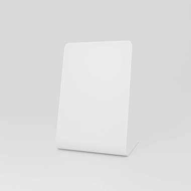 Boş beyaz çadır kartı modeli, Gri arkaplanda 3 boyutlu görüntüleme