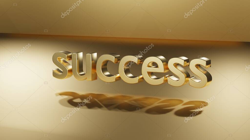 3d Illustration of the word Success. Golden Sign on Gold Background.
