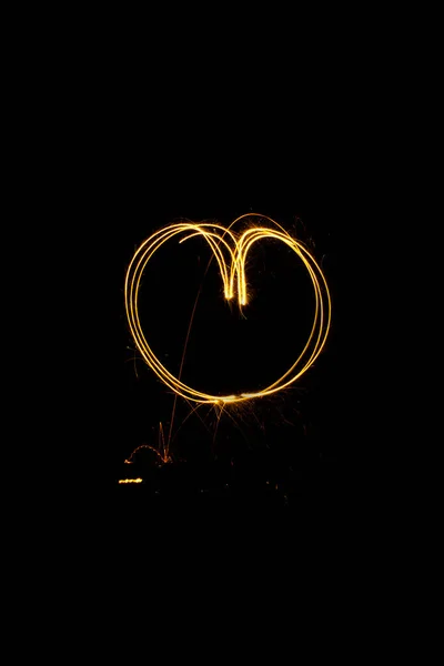 Heart Shaped Sparkler Black Background Love Symbol Valentine Day — Stock Photo, Image