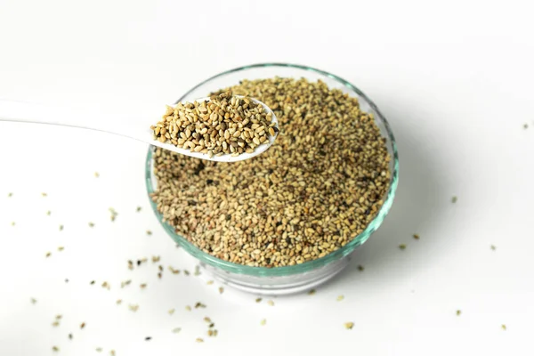 Sesame Seeds Spoon White Background Close — Stock Photo, Image