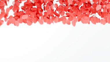 Red rose flower petals isolated on white background. Valentine's day concept. 3d illustration image clipart