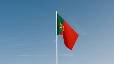 Mavi gökyüzünde Portekiz bayrağı 3d illüstrasyon