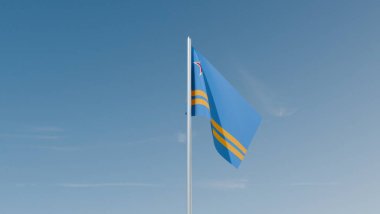 Mavi gökyüzünde Aruba bayrağı 3d resim