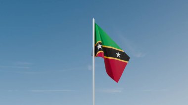 Saint Kitts ve Nevis bayrağı mavi gökyüzünde 3D görüntü