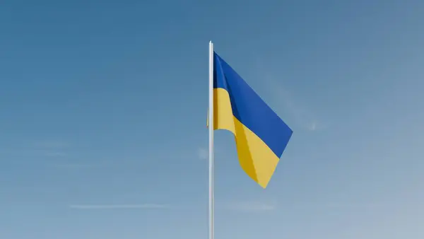 Mavi gökyüzünde Ukrayna bayrağı 3d görüntü