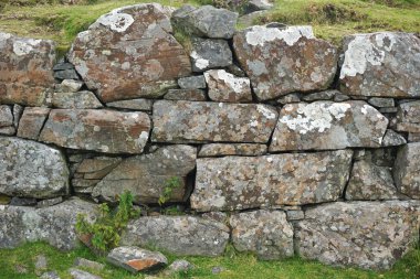Beyaz liken ve değişik gri toprak tonlarıyla doğal taş duvar yatay arkaplan deseni