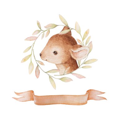 Şirin Geyik Resimleri, Kırsal Çelenk Suluboya Bebek Kartı Şablonu, Suluboya Bebek Kartı