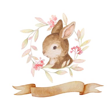 Tavşan Tırmanışı, Kırsal Çelenk Suluboya, Bebek Kart Şablonu, Sonbahar Kartı Şablonu, Yeni Doğan Bebek Kartı