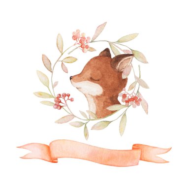 Suluboya Şirin Tilki Resimleri, Küçük Tilki Tırmanışı, Kırsal Çelenk Suluboya Şablonu, Bebek Kartı, Yeni Doğan Bebek Kartı