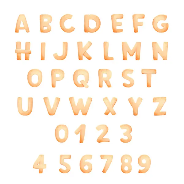 Żółte Pomarańczowe Litery Alfabet Jesienny Alfabet Dziecięcy Litery Akwarelowe Alfabet — Zdjęcie stockowe