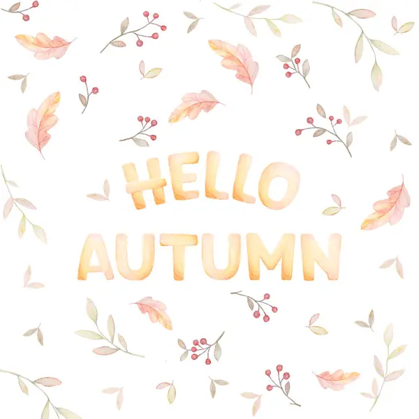 Olá Autumn Banner Padrão Queda Padrão Floral Rústico Fundo Floresta — Fotografia de Stock