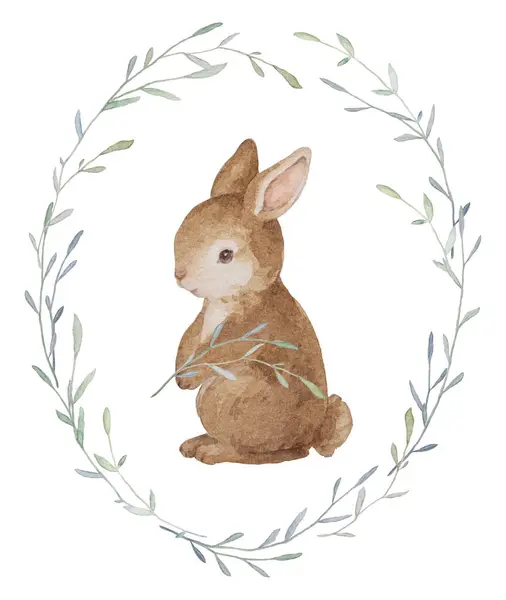Piccolo Coniglio Acquerello Carta Pasqua Carta Del Bambino Appena Nato — Foto Stock