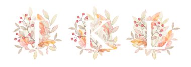 Büyük harfler J K L. Bitki elementli suluboya harfler. Yenidoğan Davetiyesi Dekoru. Cinsiyet Tarafsız Bebek Clipart