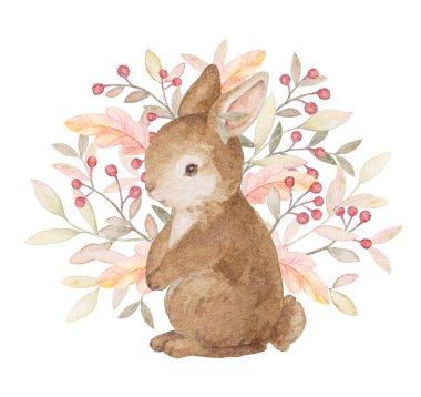 Tavşan Tavşan Clipart. Çiçekli Orman Hayvanı. Sonbahar Bebek Hayvanlar Çizimi. Düşen Orman Hayvanları Tırmanışı