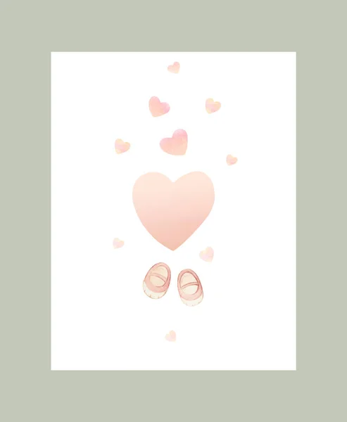 Congrats Baby Card. Watercolor Heart Baby Card. Welcome Baby Card Illustrations. Baby Birth Announcement Illustration. Gender Neutral