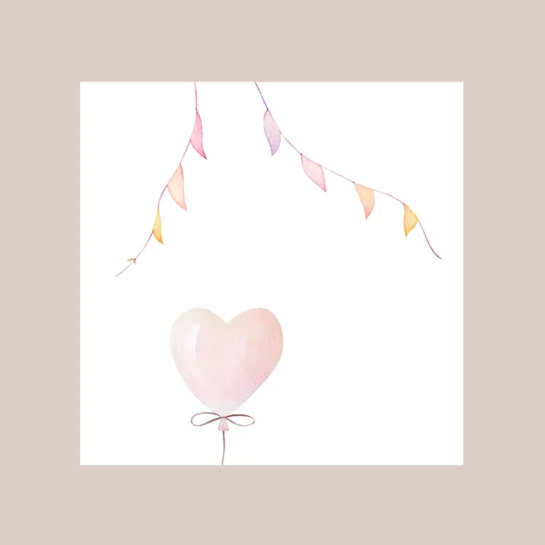 Watercolor Heart Baby Card. Gentle Pink Baby Card. Congrats Baby Card. Baby Birth Announcement Illustration