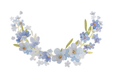 Unutma Beni Çiçek Açma Suluboya Clipart. El Çizimi Mavi Çiçek Şubesi Çizimi, Beyaz Arkaplan Ön Yapım Kompozisyonu