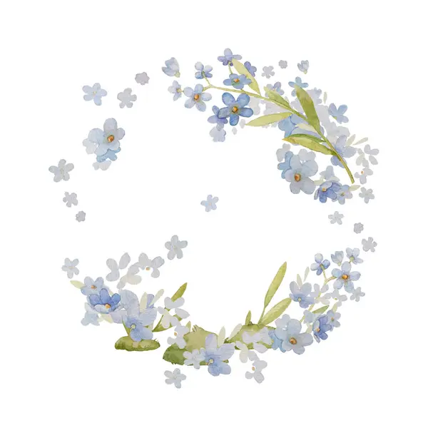 Забудьте Мене Про Ілюстрацію Квітковий Вінок Кліп Арт Блакитні Акварельні Ліцензійні Стокові Зображення