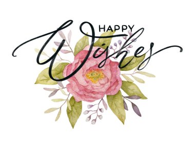 Şakayık Suluboya Çiçek Kırpma Sanatı. Mutlu Dilekler Mektubu ile Çiçek Kompozisyonu. Bahar Çiçeği Kompozisyonu Clipart. El Çizimi Suluboya