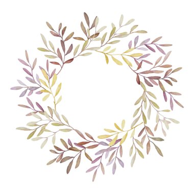 Bahar Suluboya Çelenk Çizimi. Yeşil Pembe Çiçek Çelengi. El Çizimi Orman Çiçeği Çelengi Klipsi Sanatı