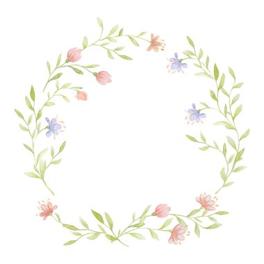 Rustik Çelenk Suluboya, Kart Şablonu, Suluboya Çiçekleri Clipart, Suluboya Seçimi, Suluboya Elementleri İzole Edildi