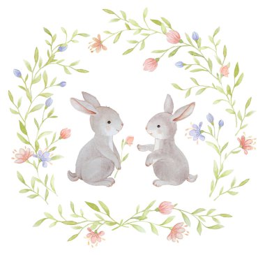 Suluboya Tavşanlar Zirvesi, Rustik Çelenk Zirvesi, Bebek Ormanı Hayvanları Zirvesi, Orman Tavşanı Zümrüdü, Su Boyası Bebek Klipsi Sanatı