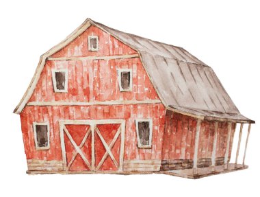 Red Farm House Illustrations, Farm Buildings Illustrations, Farm Watercolor Clip Art, Watercolor Farm, Farm house clipart, Baby Clip Art, Print Quality