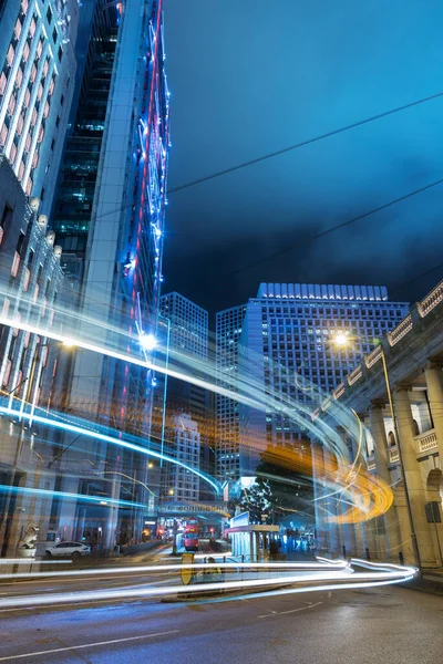 stock image Traffic in downtown of Hong Kong city at night