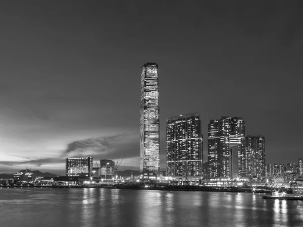Landskap Skyskrapa Skyline Och Hamn Hongkong Stad Skymningen — Stockfoto