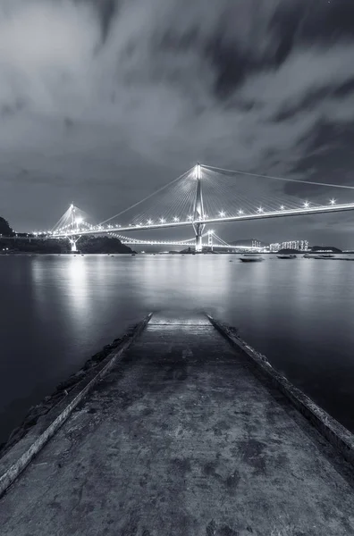 Идиллический Пейзаж Причала Мост Гонконга Ночью — стоковое фото