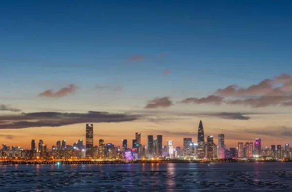 Skyline Ville Shenzhen Chine Crépuscule Vue Frontière Hong Kong — Photo