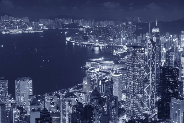 Νυχτερινό Τοπίο Του Λιμανιού Βικτώρια Της Πόλης Του Χονγκ Κονγκ — Φωτογραφία Αρχείου