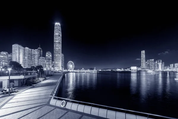 Paysage Nocturne Promenade Horizon Port Victoria Ville Hong Kong — Photo