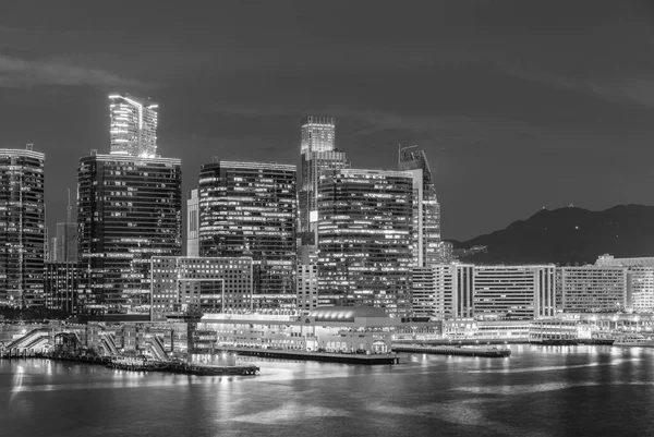 High Rise Office Building Pier Hong Kong City Night — Stockfoto