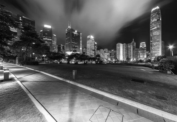 Parco Pubblico Skyline Nel Centro Della Città Hong Kong Notte — Foto Stock