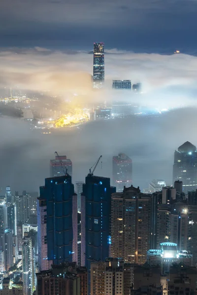 Paisagem Noturna Horizonte Cidade Hong Kong Nevoeiro — Fotografia de Stock