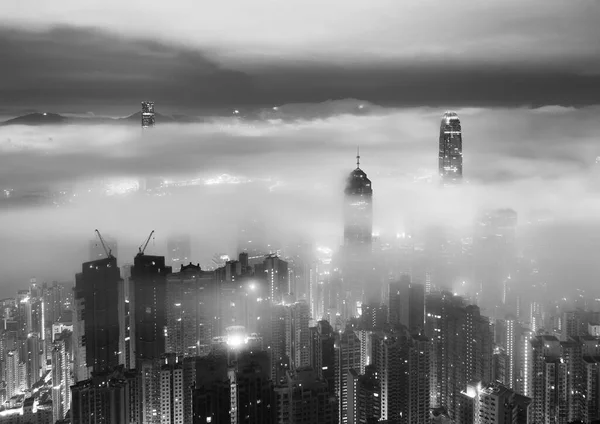 Paysage Nocturne Skyline Ville Hong Kong Dans Brouillard — Photo