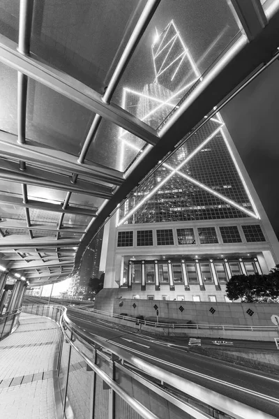Moderní Pěší Stezka Doprava Centru Města Hong Kong Noci — Stock fotografie