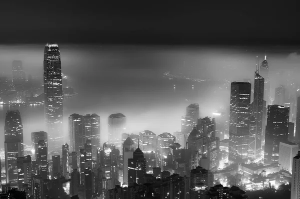 Nocna Sceneria Panoramy Hongkongu Mgle — Zdjęcie stockowe